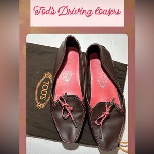 Tod's Women Gommino Brown pink Leather driving Loafers Size 36.5 w dustbag